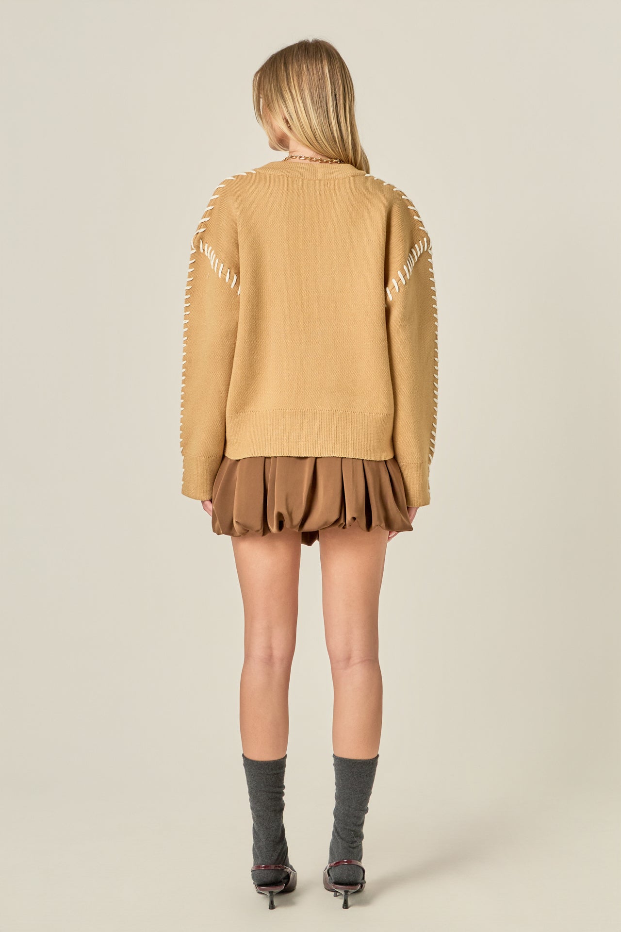 ENGLISH FACTORY - Whip Contrast Stitch Sweater - TOPS available at Objectrare
