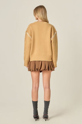 ENGLISH FACTORY - Whip Contrast Stitch Sweater - TOPS available at Objectrare