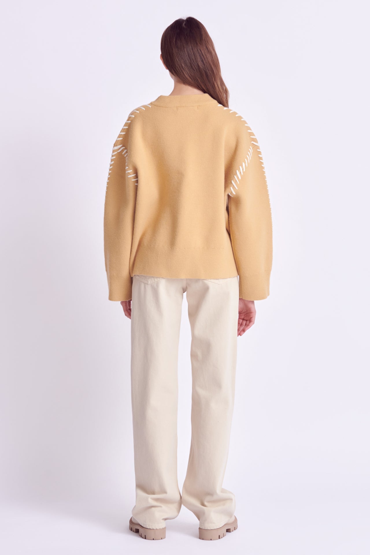 ENGLISH FACTORY - Whip Contrast Stitch Sweater - TOPS available at Objectrare