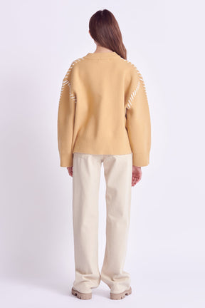 ENGLISH FACTORY - Whip Contrast Stitch Sweater - TOPS available at Objectrare