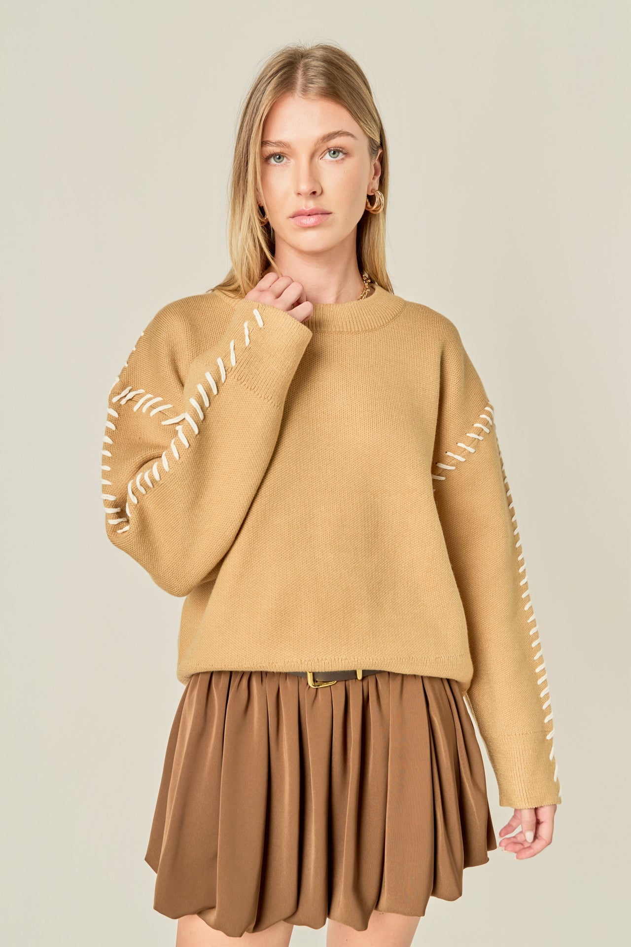 ENGLISH FACTORY - Whip Contrast Stitch Sweater - TOPS available at Objectrare