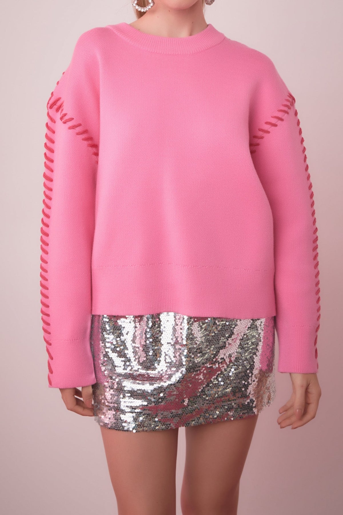 ENGLISH FACTORY - Whip Contrast Stitch Sweater - TOPS available at Objectrare