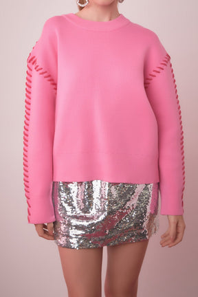 ENGLISH FACTORY - Whip Contrast Stitch Sweater - TOPS available at Objectrare