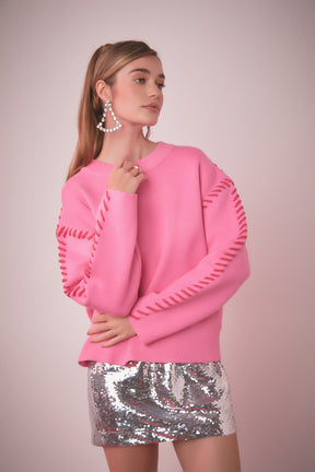 ENGLISH FACTORY - Whip Contrast Stitch Sweater - TOPS available at Objectrare