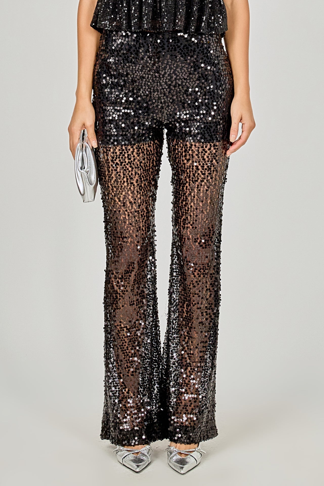 ENDLESS ROSE - Flared Sequins Pants - PANTS available at Objectrare