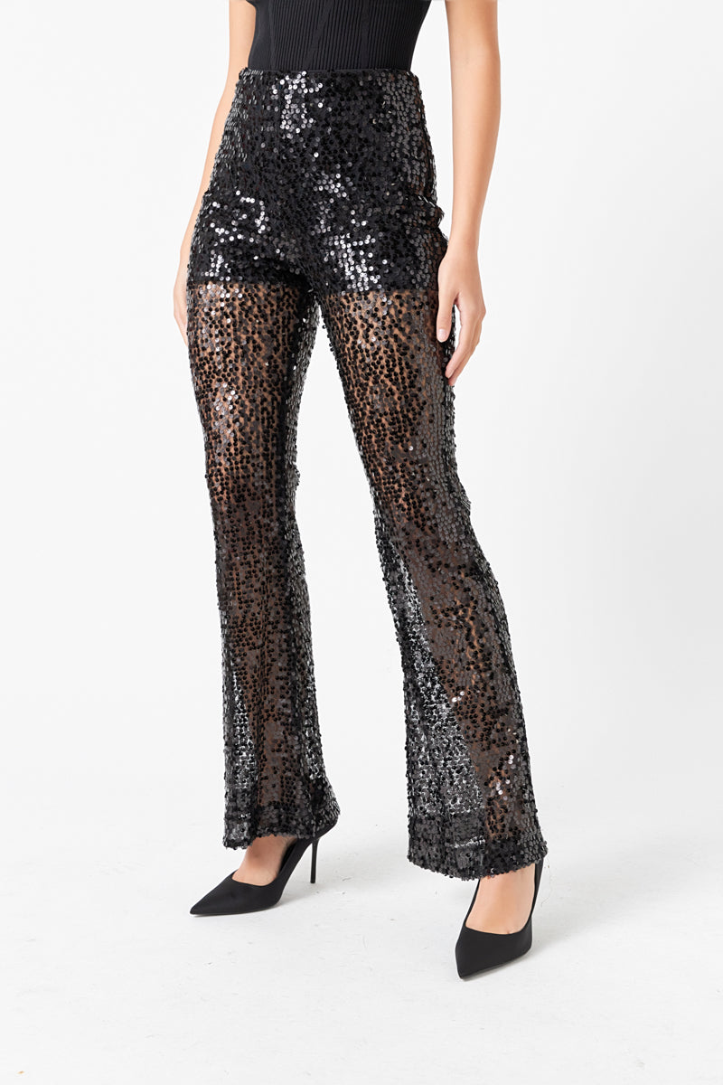 ENDLESS ROSE - Flared Sequins Pants - PANTS available at Objectrare