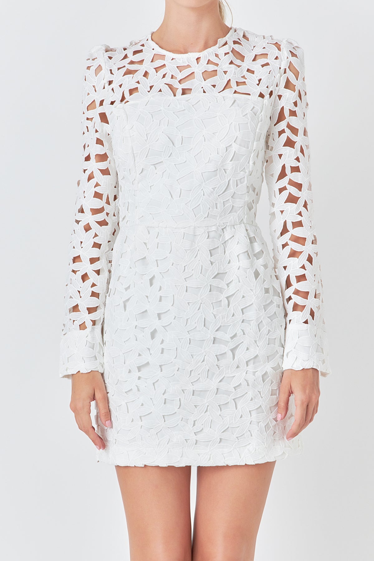 ENDLESS ROSE - Eyelet Structured Mini Dress - DRESSES available at Objectrare