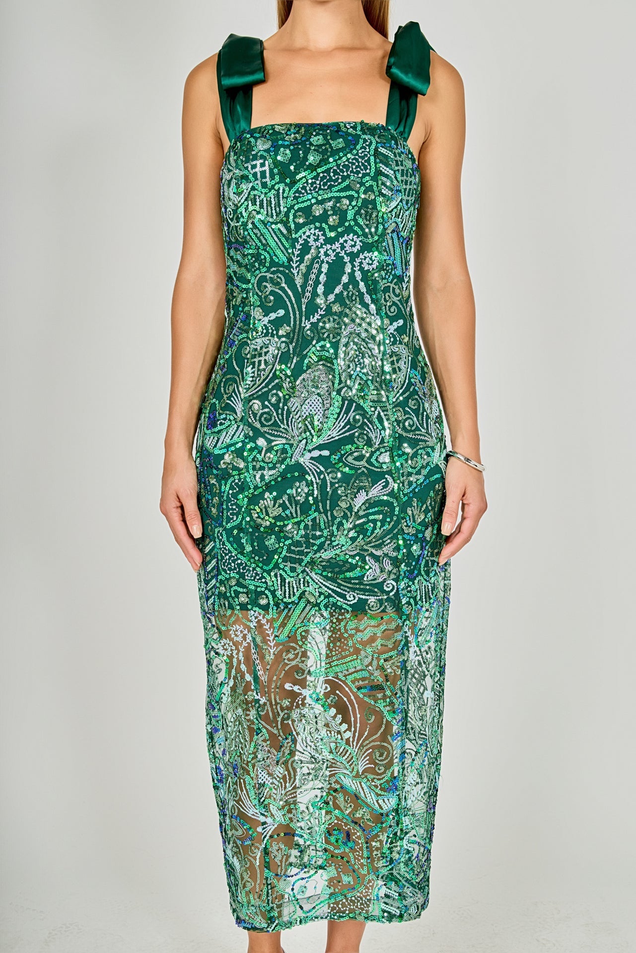 ENDLESS ROSE - Shoulder Tie Sequins Maxi Dress - DRESSES available at Objectrare