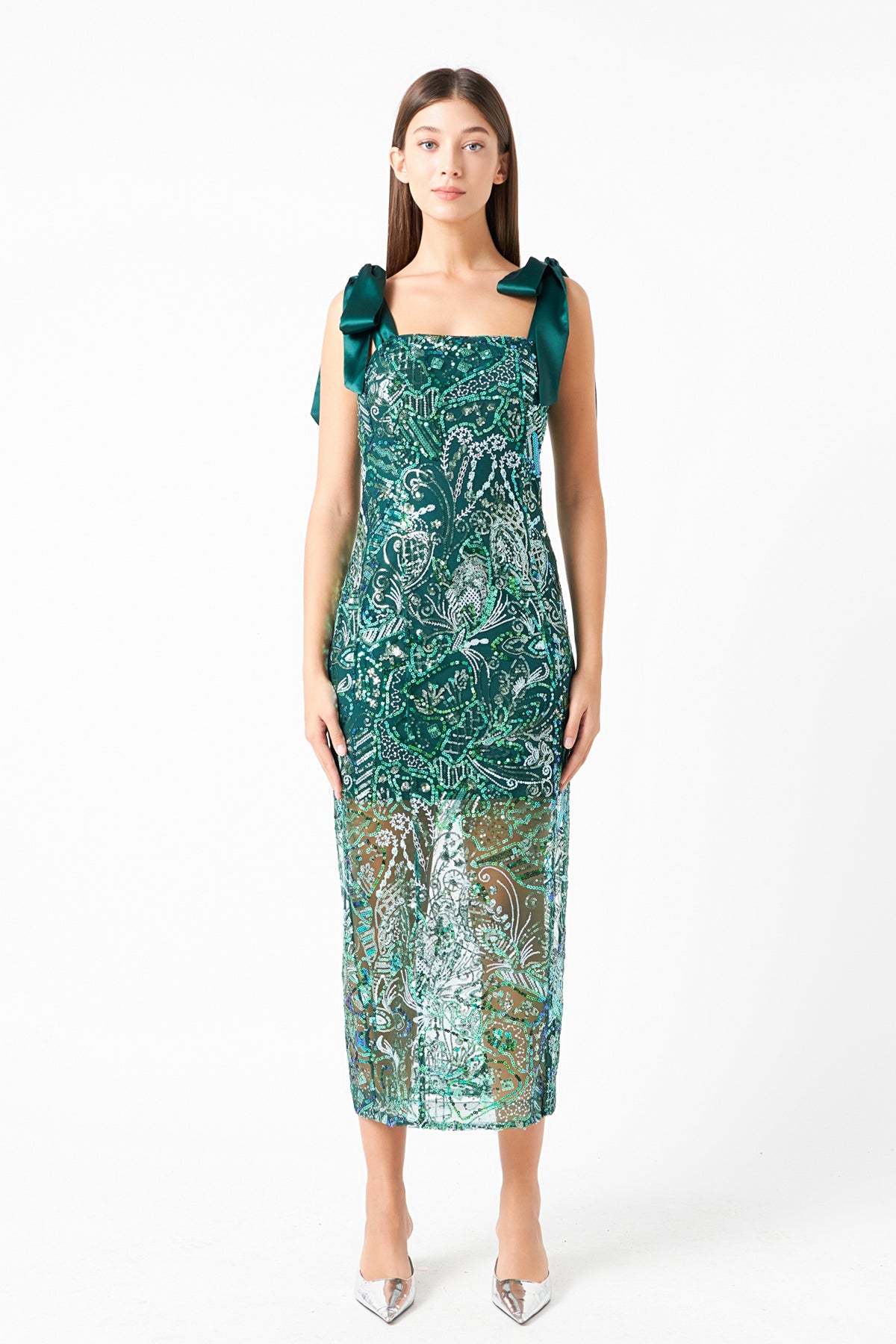 ENDLESS ROSE - Shoulder Tie Sequins Maxi Dress - DRESSES available at Objectrare