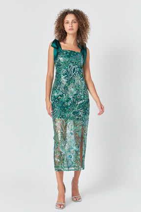 ENDLESS ROSE - Shoulder Tie Sequins Maxi Dress - DRESSES available at Objectrare