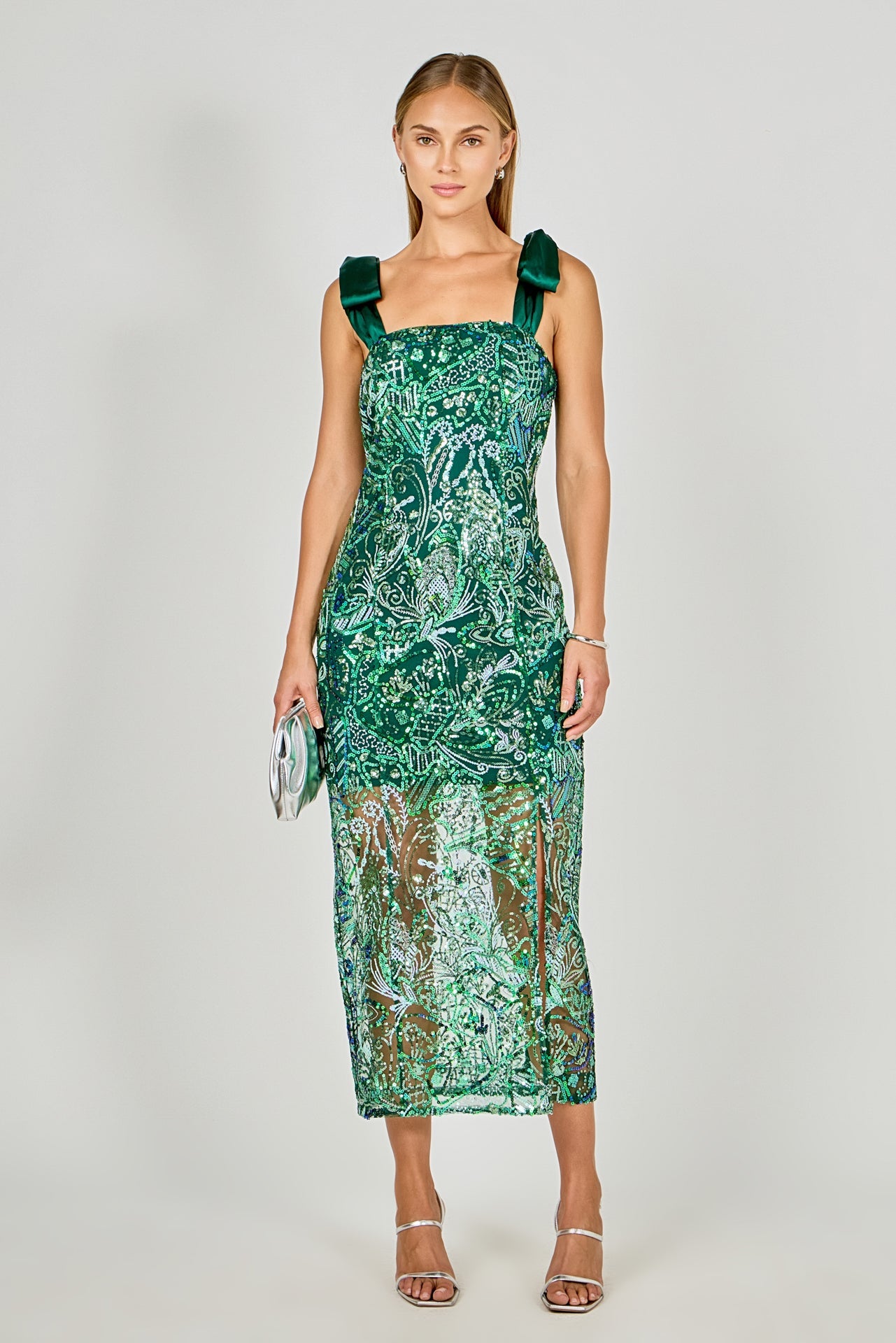 ENDLESS ROSE - Shoulder Tie Sequins Maxi Dress - DRESSES available at Objectrare