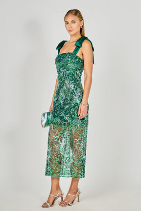 ENDLESS ROSE - Shoulder Tie Sequins Maxi Dress - DRESSES available at Objectrare