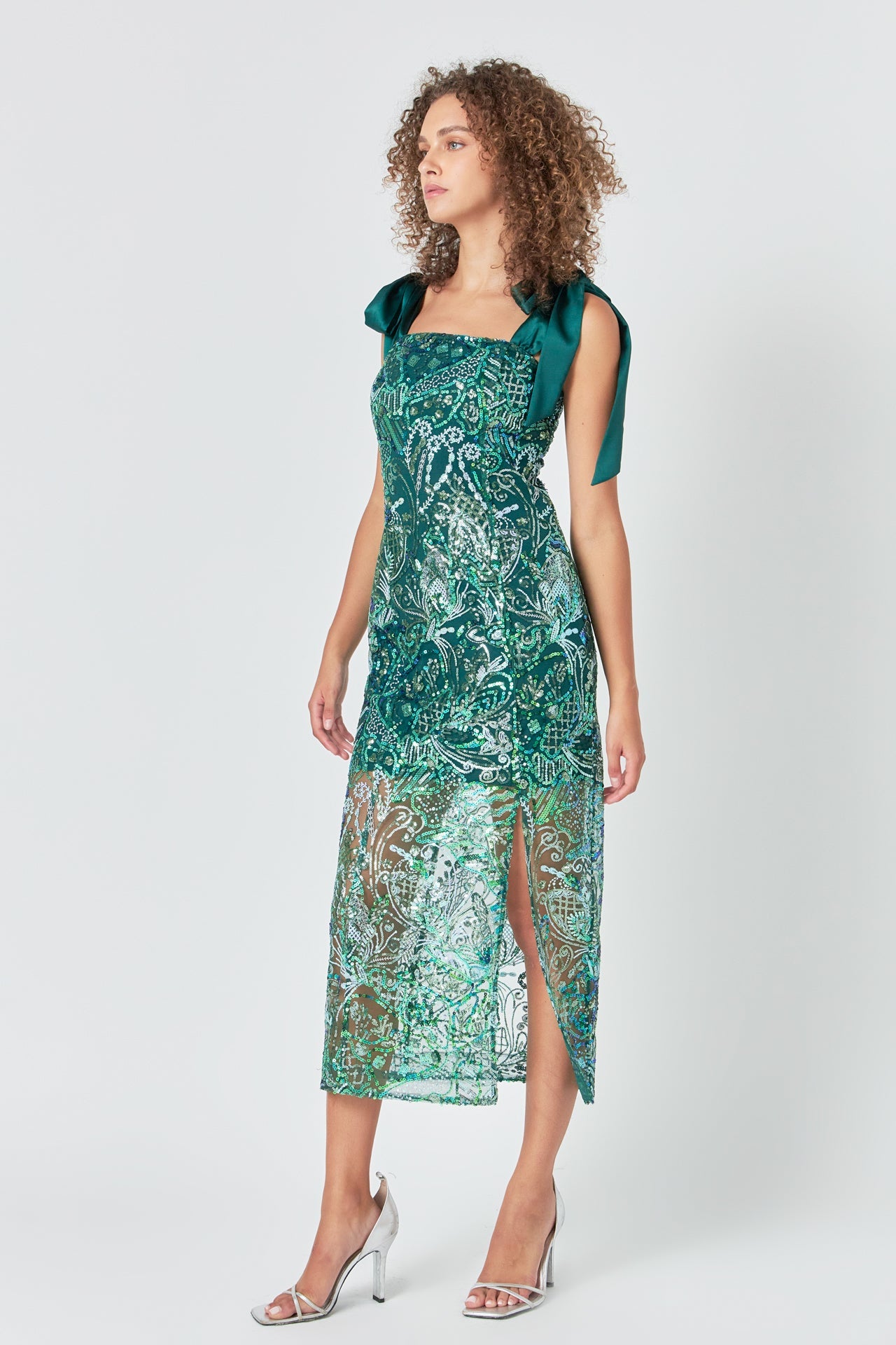 Shoulder Tie Sequins Maxi Dress
