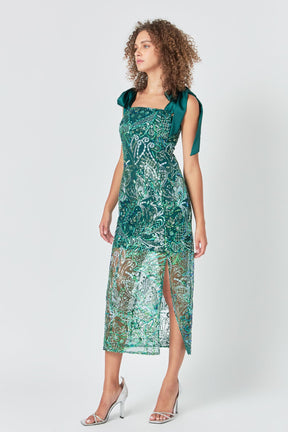Shoulder Tie Sequins Maxi Dress