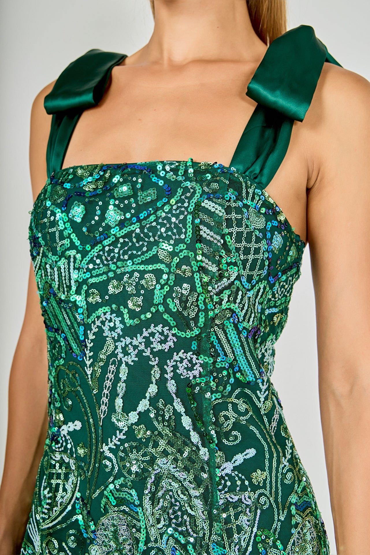 ENDLESS ROSE - Shoulder Tie Sequins Maxi Dress - DRESSES available at Objectrare