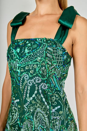 ENDLESS ROSE - Shoulder Tie Sequins Maxi Dress - DRESSES available at Objectrare