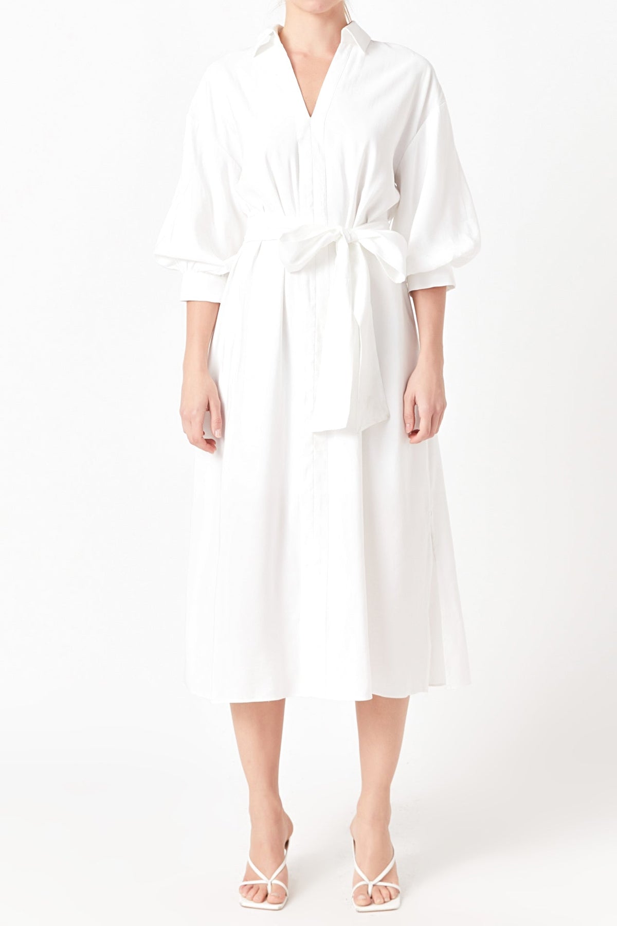 Blouson Sleeve Shirt Midi Dress