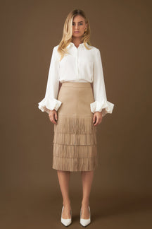 ENDLESS ROSE - Pu Fringe Midi Skirt - SKIRTS available at Objectrare