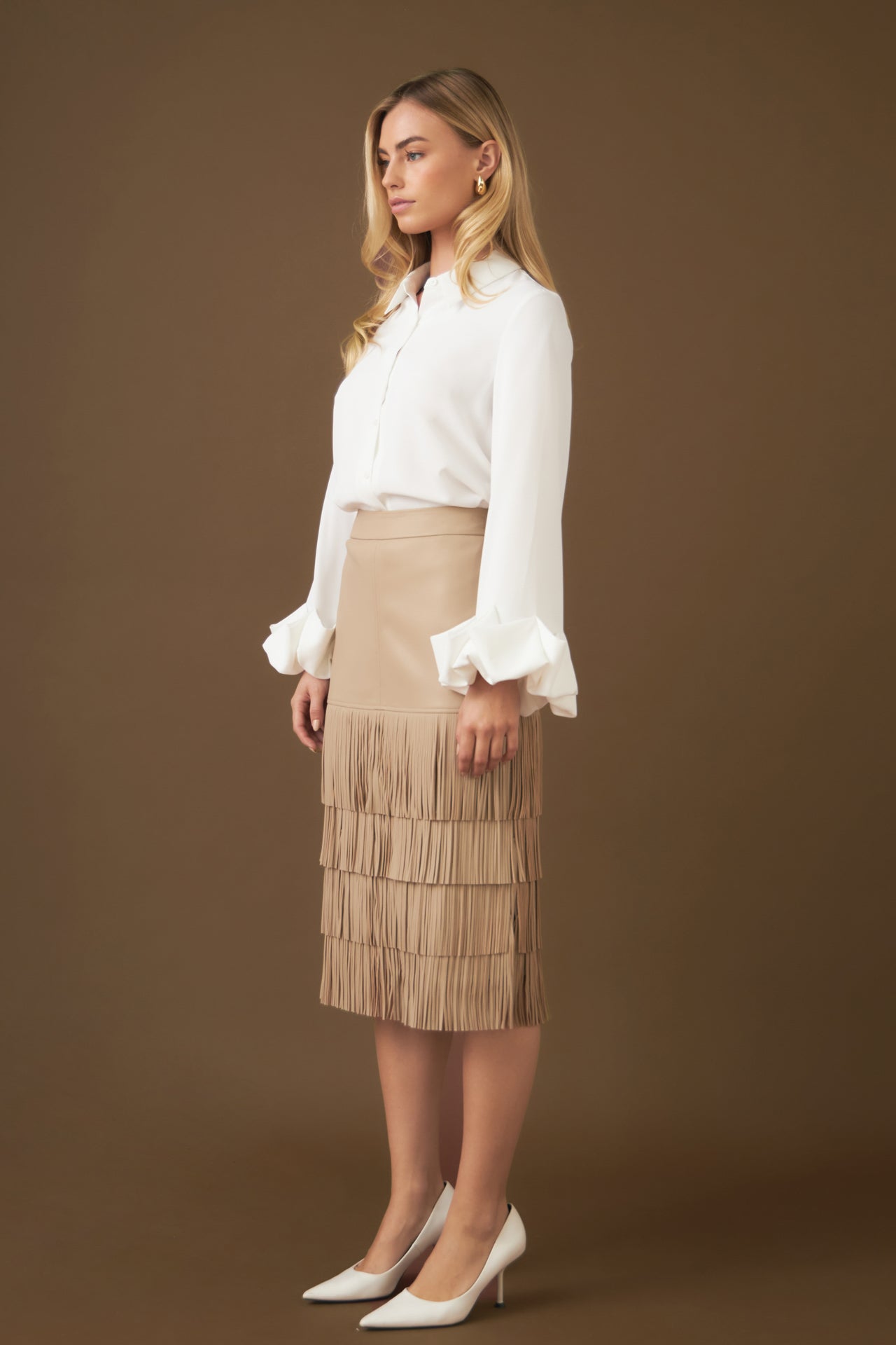 ENDLESS ROSE - Pu Fringe Midi Skirt - SKIRTS available at Objectrare