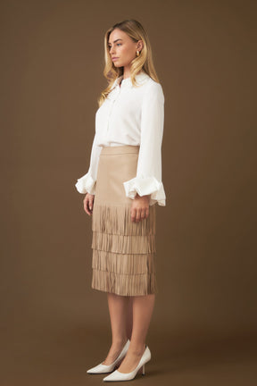 ENDLESS ROSE - Pu Fringe Midi Skirt - SKIRTS available at Objectrare