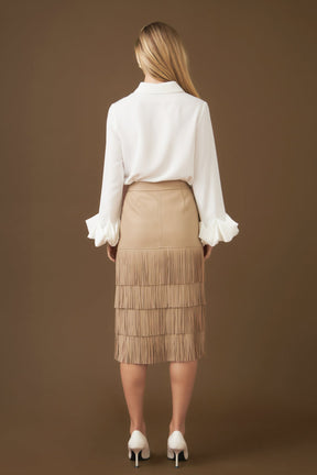 ENDLESS ROSE - Pu Fringe Midi Skirt - SKIRTS available at Objectrare