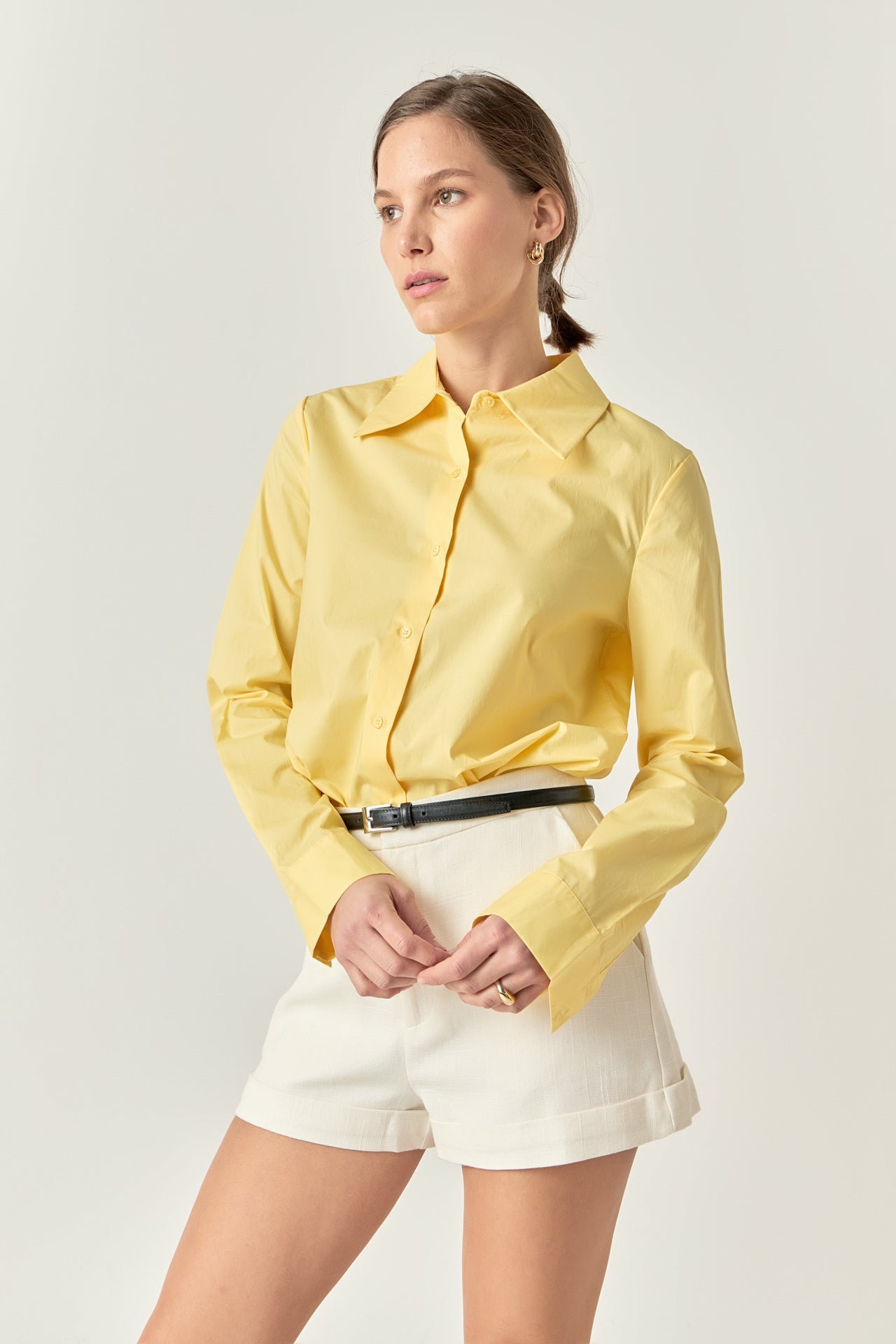 Cuff Sleeve Accent Collar Poplin Dress Shirt