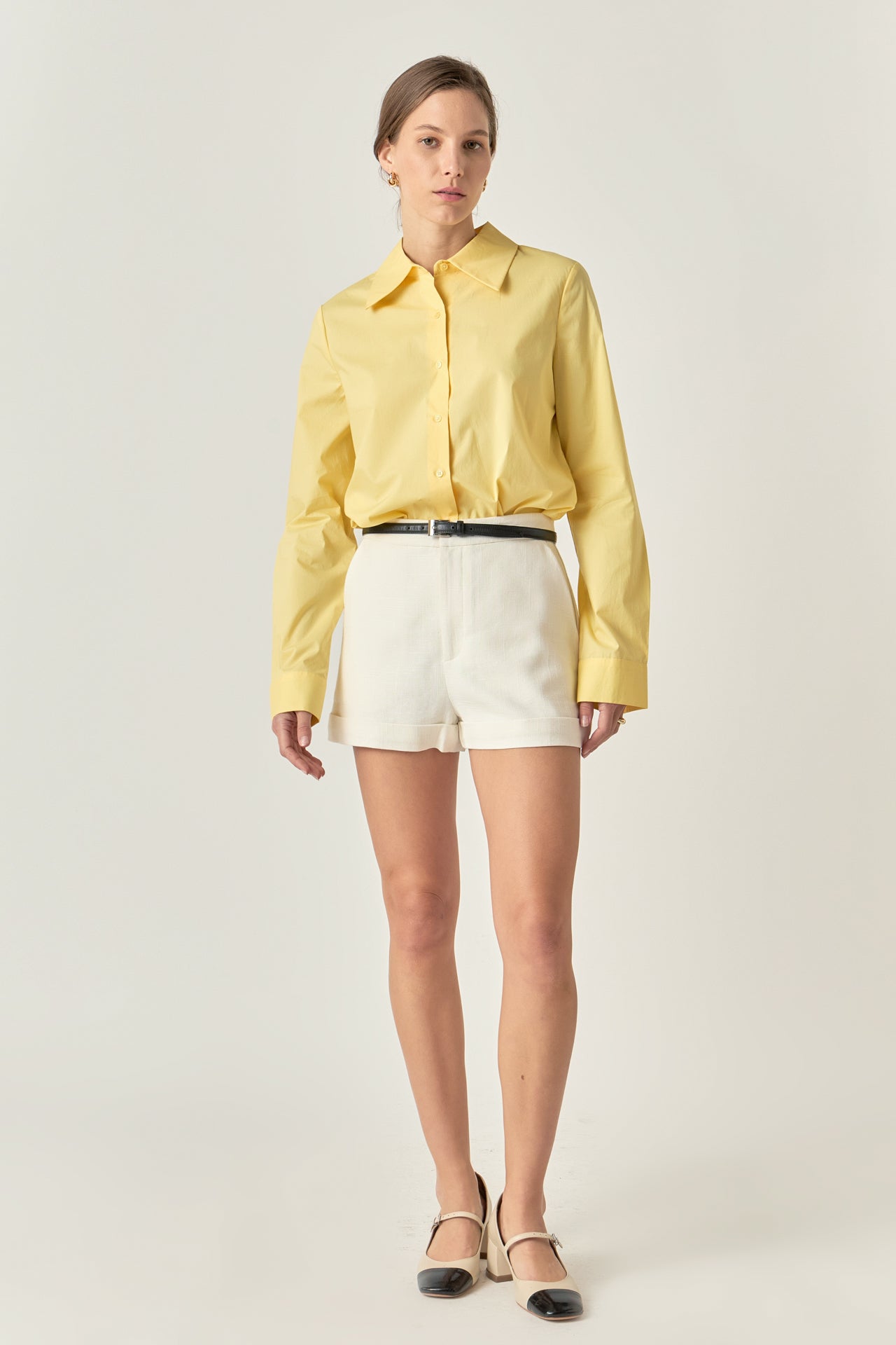 Cuff Sleeve Accent Collar Poplin Dress Shirt