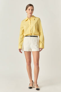 Cuff Sleeve Accent Collar Poplin Dress Shirt