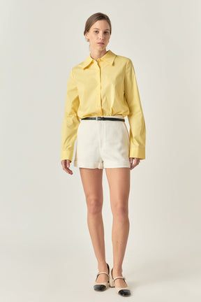 Cuff Sleeve Accent Collar Poplin Dress Shirt