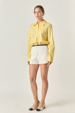 Cuff Sleeve Accent Collar Poplin Dress Shirt
