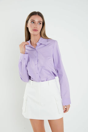 ENGLISH FACTORY - English Factory - Cuff Sleeve Accent Collar Poplin Dress Shirt - SHIRTS & BLOUSES available at Objectrare