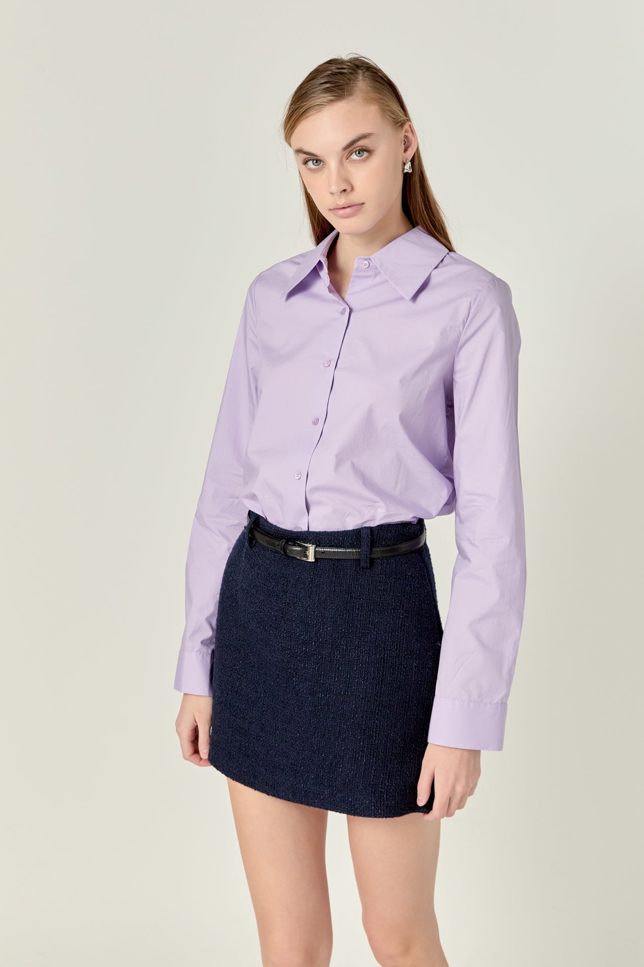 Cuff Sleeve Accent Collar Poplin Dress Shirt