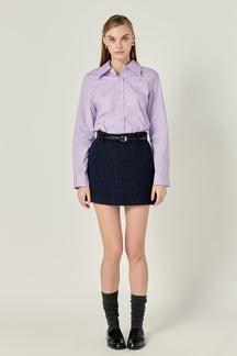 Cuff Sleeve Accent Collar Poplin Dress Shirt