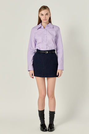 Cuff Sleeve Accent Collar Poplin Dress Shirt