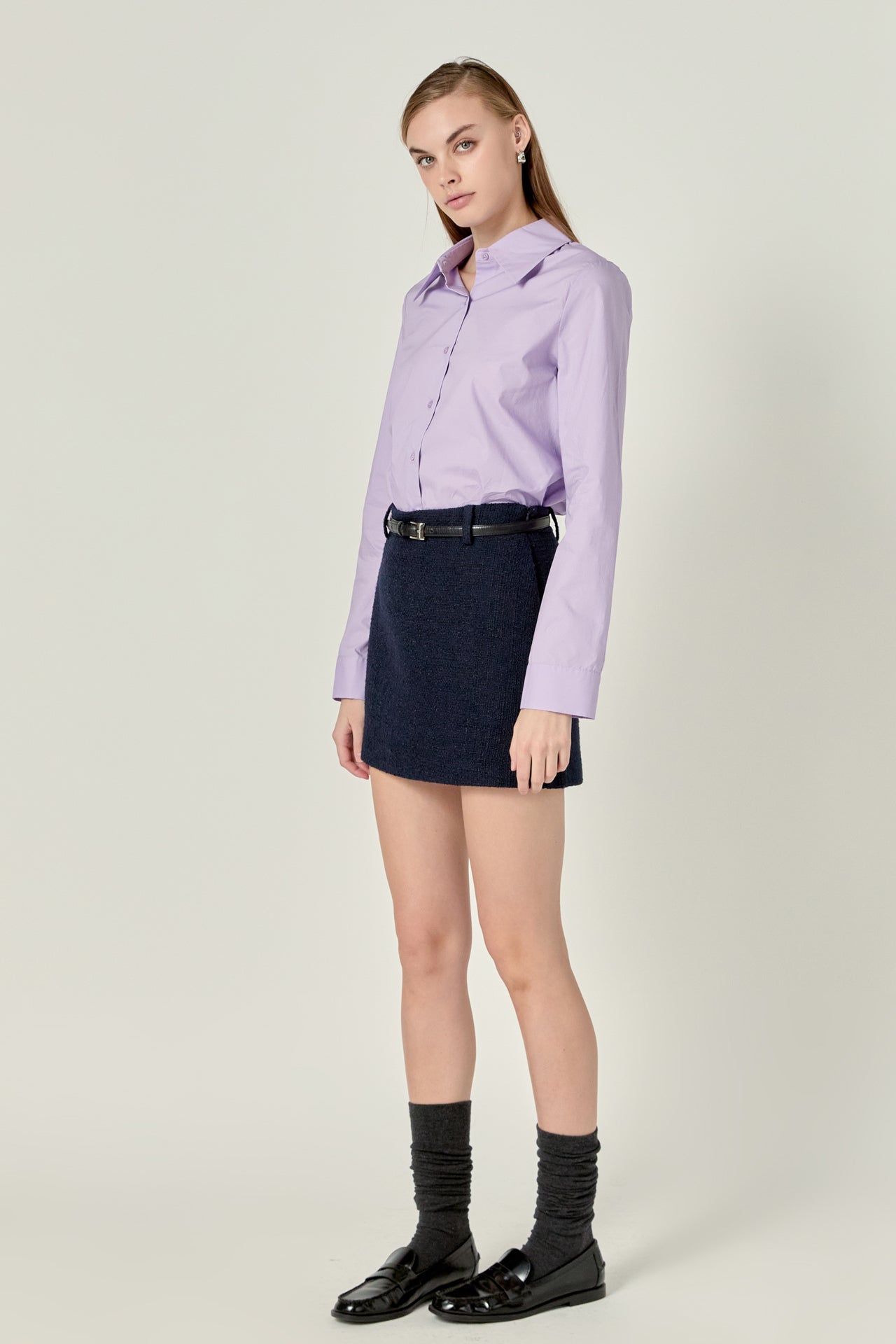 Cuff Sleeve Accent Collar Poplin Dress Shirt