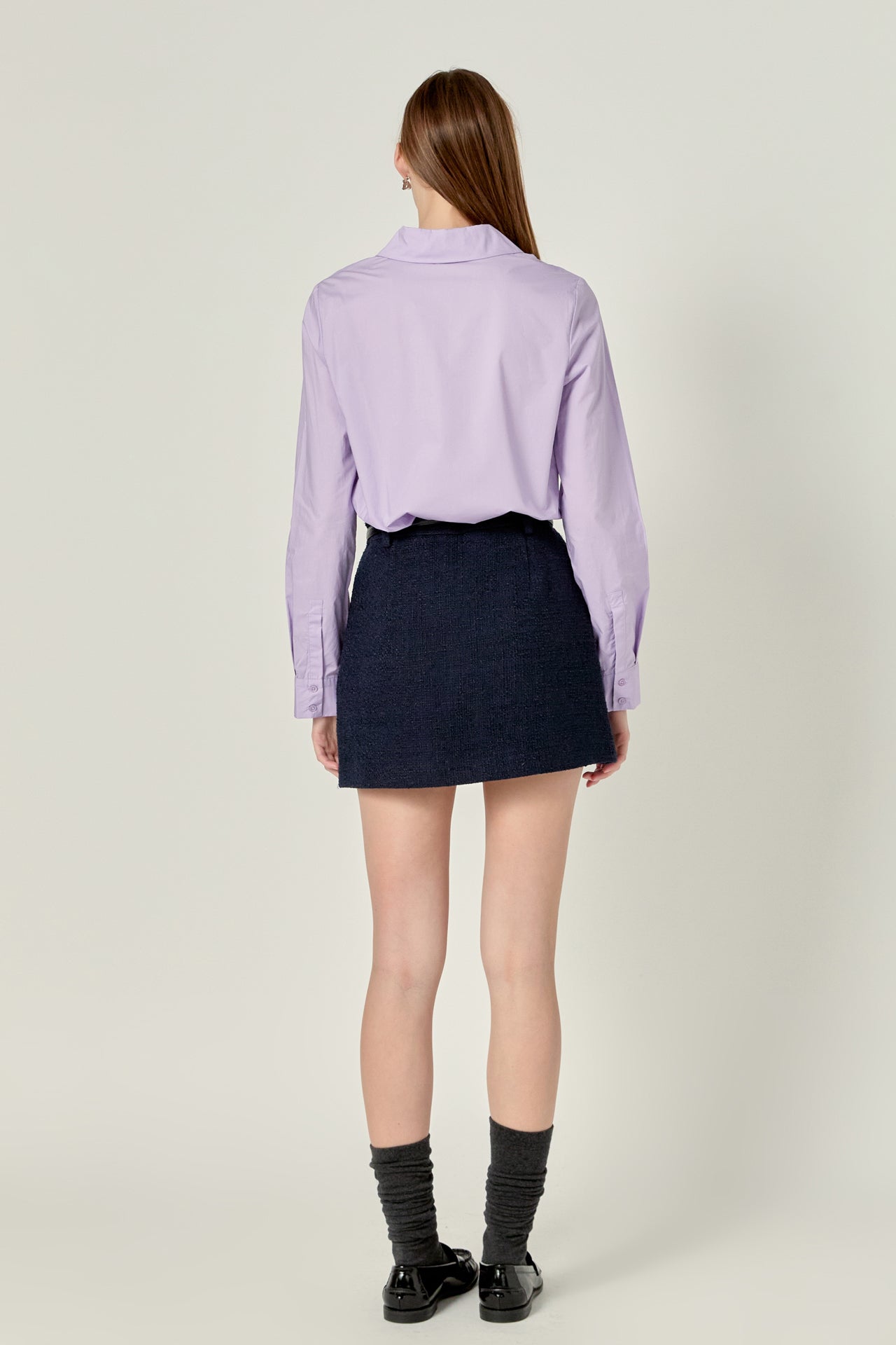 Cuff Sleeve Accent Collar Poplin Dress Shirt
