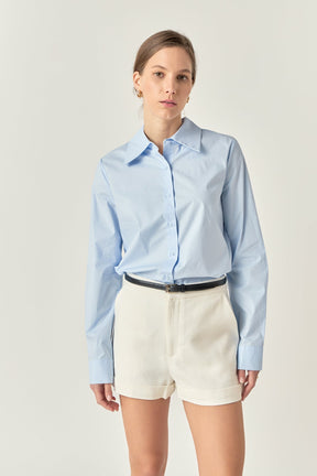 ENGLISH FACTORY - English Factory - Cuff Sleeve Accent Collar Poplin Dress Shirt - SHIRTS & BLOUSES available at Objectrare