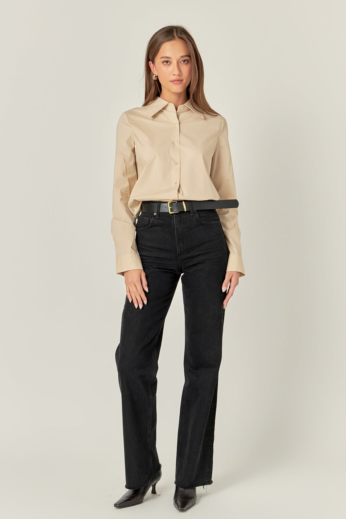 ENGLISH FACTORY - Accent Collar Poplin Dress Shirt - Taupe - SHIRTS & BLOUSES available at Objectrare