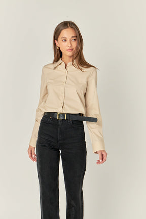 ENGLISH FACTORY - English Factory - Accent Collar Poplin Dress Shirt - Taupe - SHIRTS & BLOUSES available at Objectrare