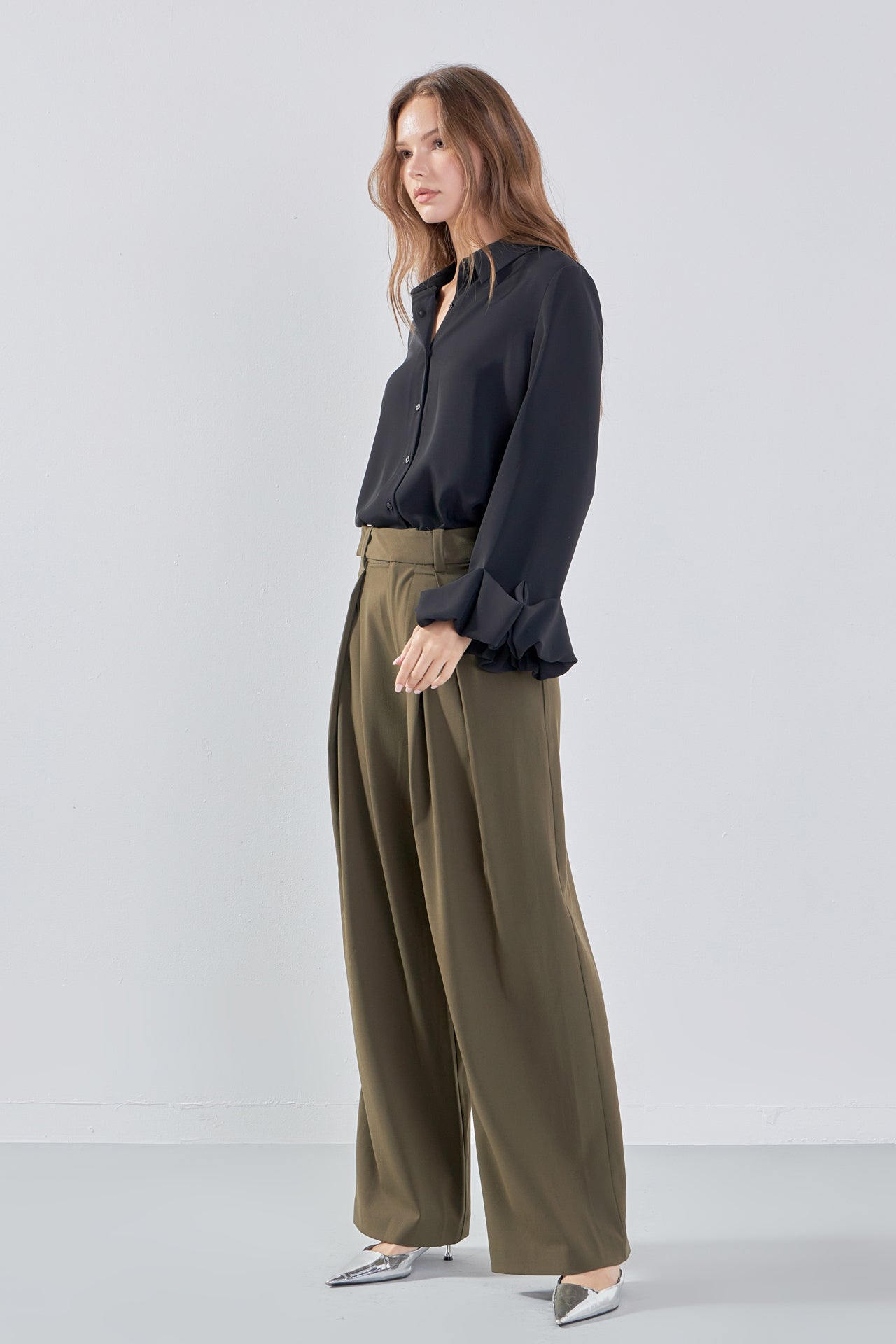 ENDLESS ROSE - Endless Rose - Front Pleat Wide Trousers - BOTTOMS available at Objectrare