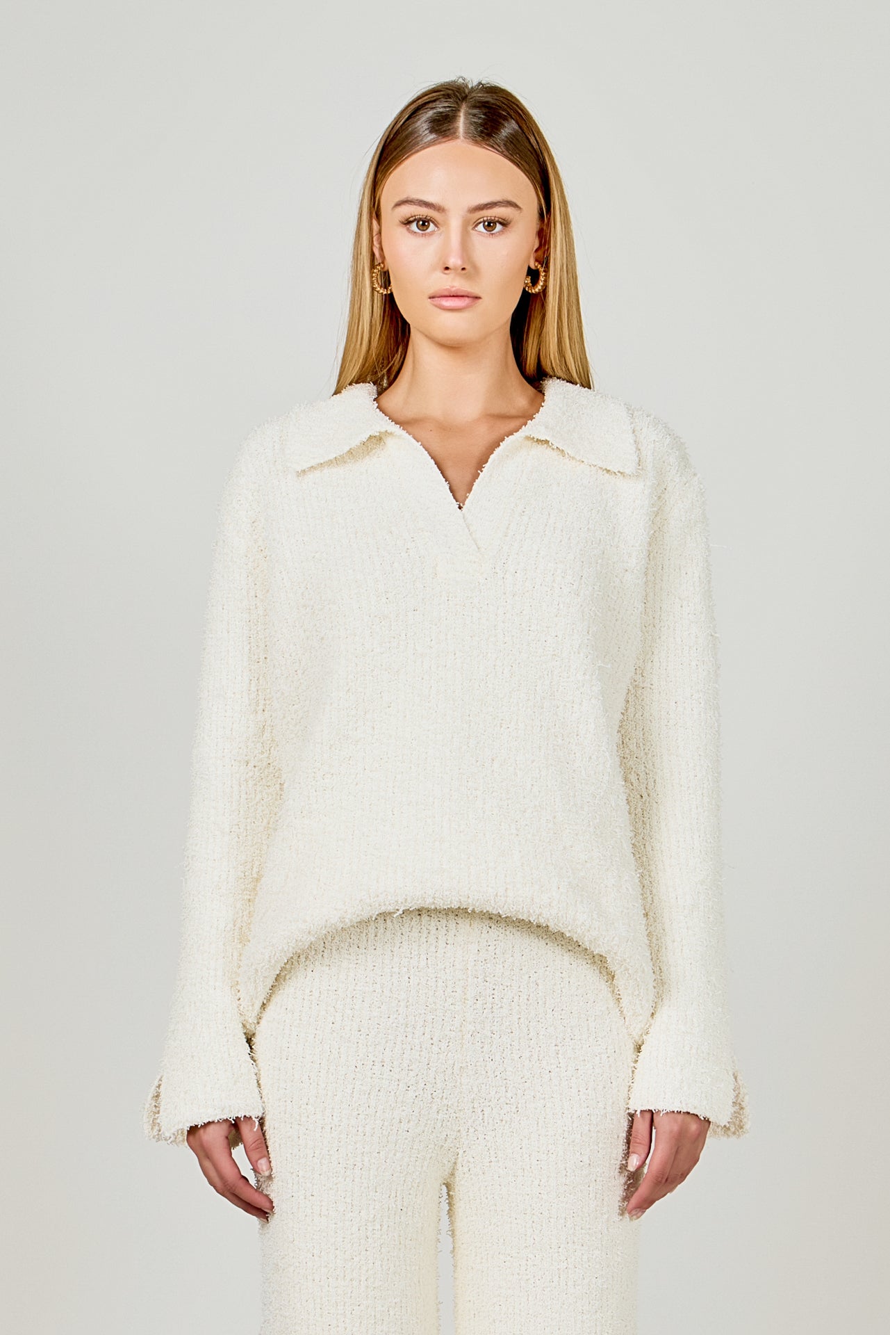 ENDLESS ROSE - Textured Fuzzy Collared Sweater - SWEATERS & KNITS available at Objectrare