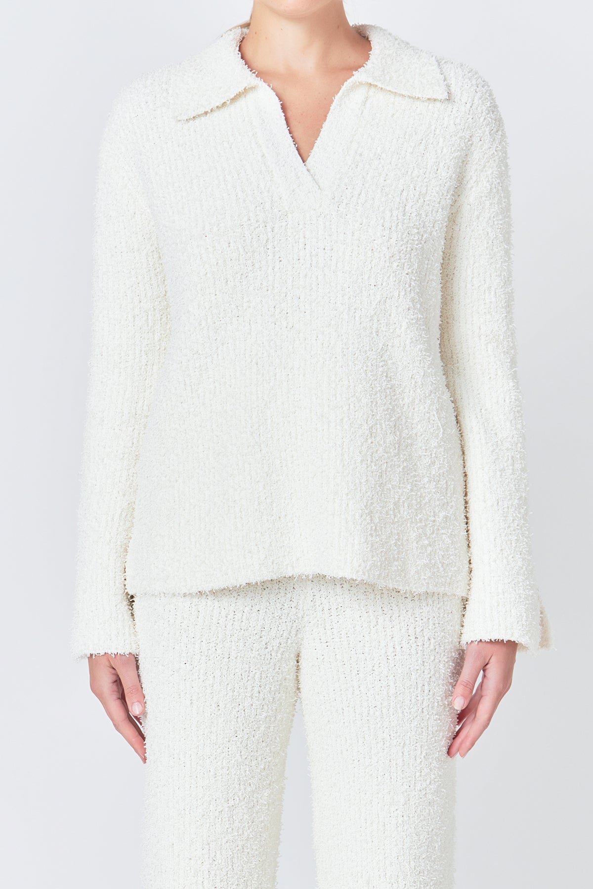 ENDLESS ROSE - Textured Fuzzy Collared Sweater - SWEATERS & KNITS available at Objectrare