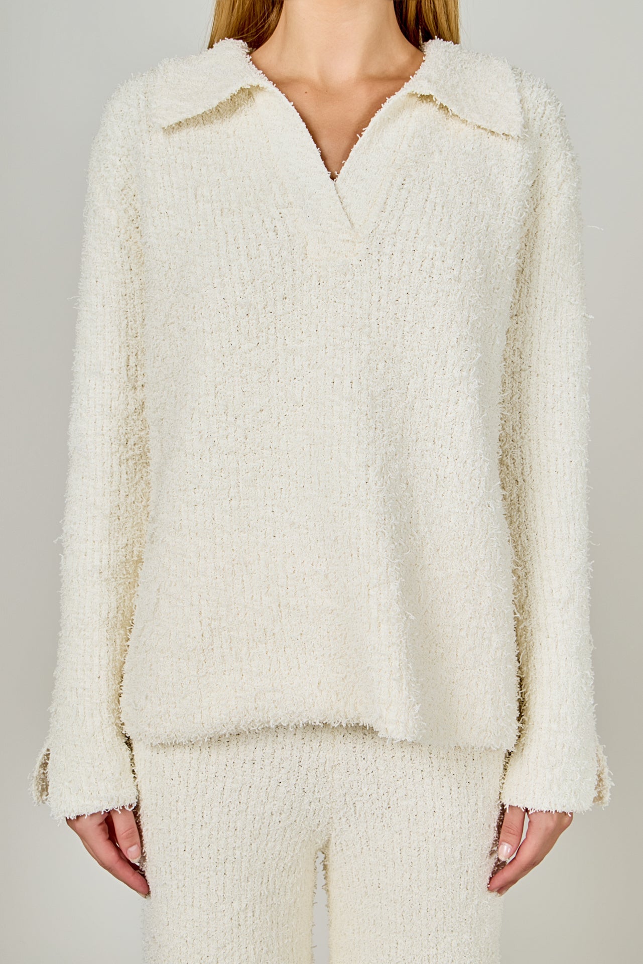 ENDLESS ROSE - Textured Fuzzy Collared Sweater - SWEATERS & KNITS available at Objectrare