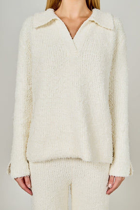 ENDLESS ROSE - Textured Fuzzy Collared Sweater - SWEATERS & KNITS available at Objectrare
