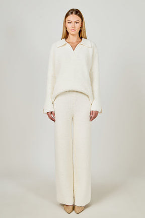 ENDLESS ROSE - Textured Fuzzy Collared Sweater - SWEATERS & KNITS available at Objectrare