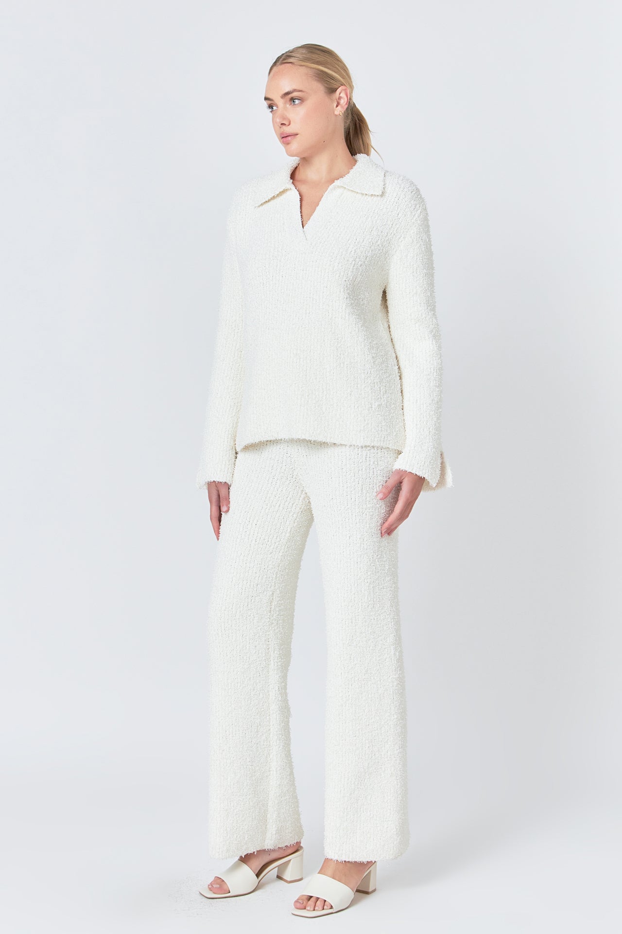 ENDLESS ROSE - Textured Fuzzy Collared Sweater - SWEATERS & KNITS available at Objectrare