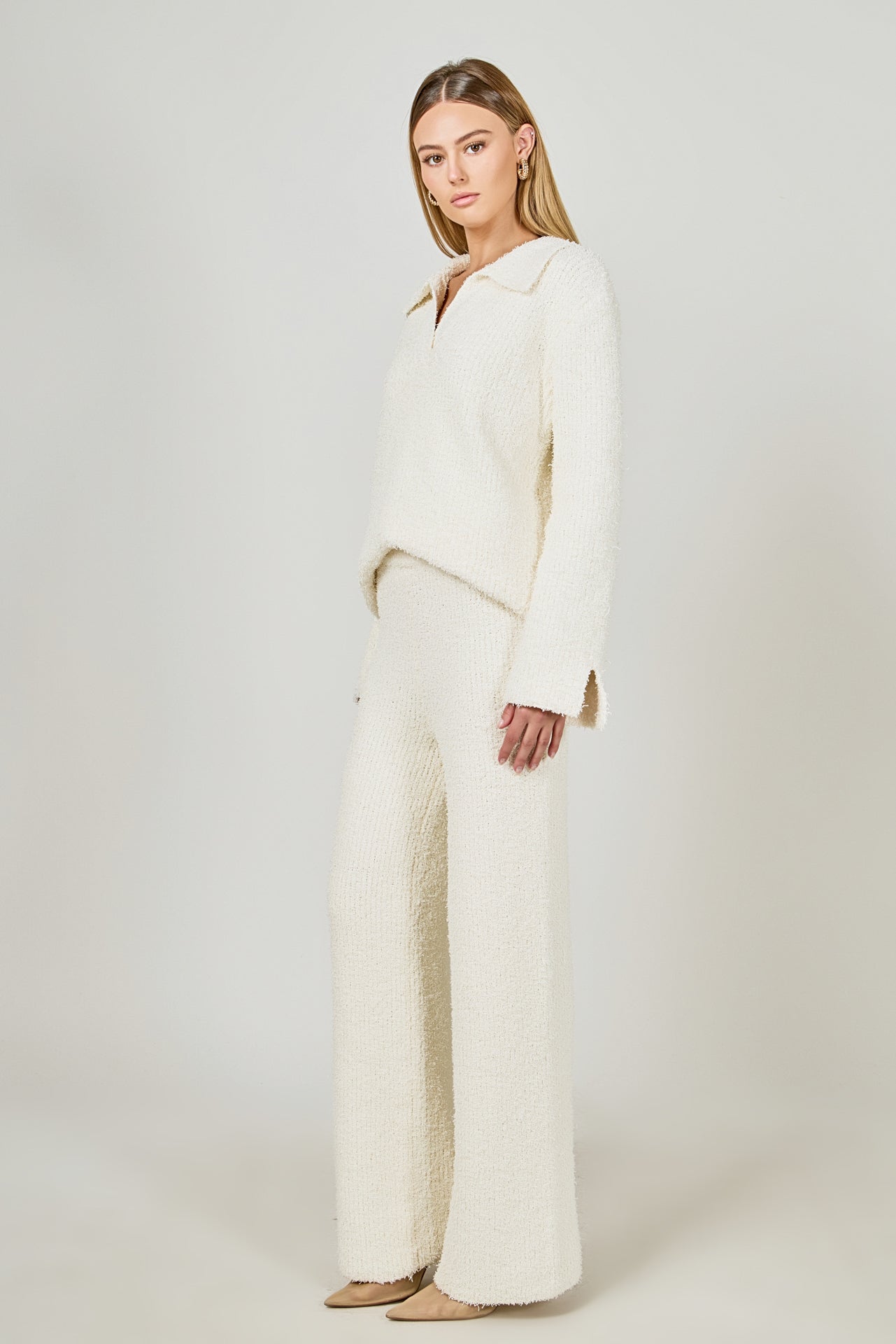 ENDLESS ROSE - Textured Fuzzy Collared Sweater - SWEATERS & KNITS available at Objectrare