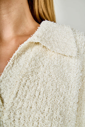 ENDLESS ROSE - Textured Fuzzy Collared Sweater - SWEATERS & KNITS available at Objectrare