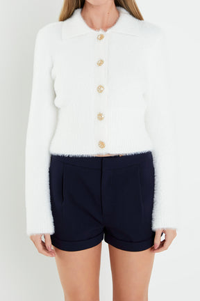 ENDLESS ROSE - Fuzzy Jewel Collared Cardigan - CARDIGANS available at Objectrare