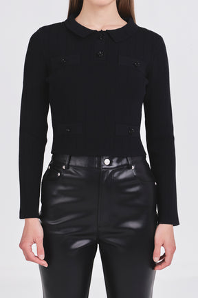 ENDLESS ROSE - Jewel Buttoned Knit Long Sleeve Top - TOPS available at Objectrare